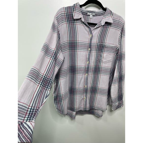 Sonoma Plaid Button-Up Shirt Long Sleeve Collared Light Purple Womens Size XL - Picture 3 of 10